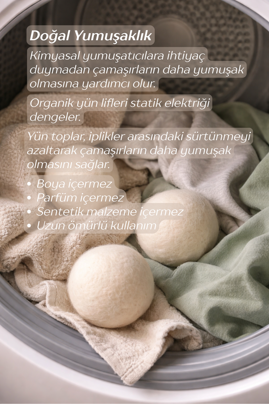 Woolyball Çamaşır Kurutma Makinesi Için Uçucu Yağlar Seti 4 Adet 5ml (1 Adet Yün Kurutma Topu XL Hediye)