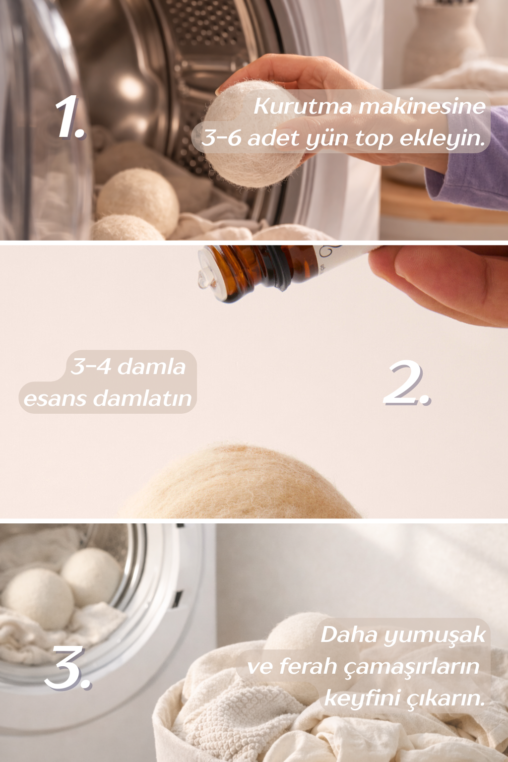 Woolyball Çamaşır Kurutma Makinesi Için Uçucu Yağlar Seti 4 Adet 5ml (1 Adet Yün Kurutma Topu XL Hediye)